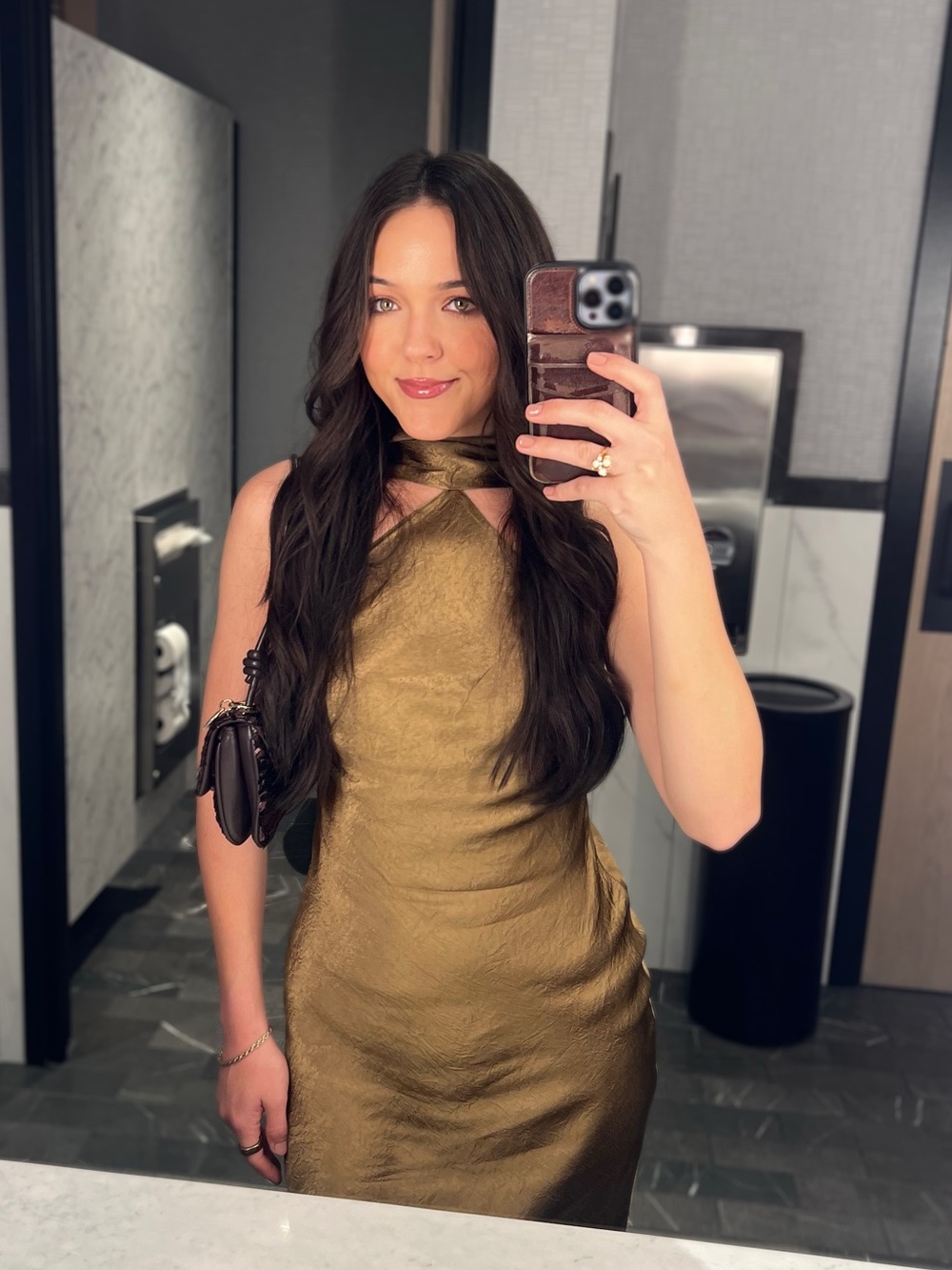 Amanda Uprichard x Revolve Ashton Maxi Dress Olive Satin Halter Gown Size S